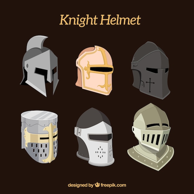 Set of six knight helmets