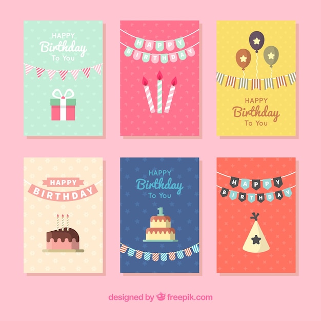 Set of six pretty birthday cards