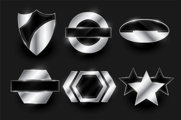 Free Vector set of six silver badge element symbol design