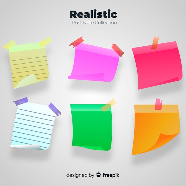 Set of six sticky notes in realistic style