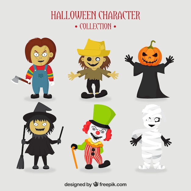 Free Vector set of six typical halloween characters