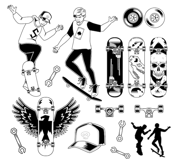 Free Vector set of skateboarding elements