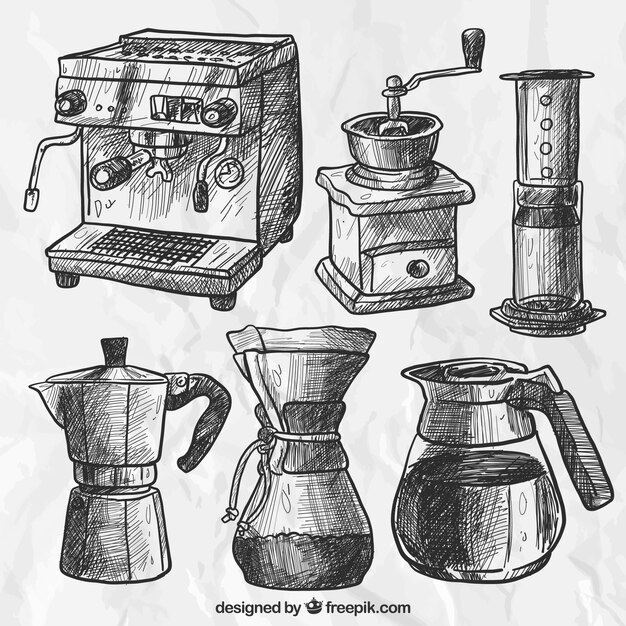 Set of sketches of coffee makers