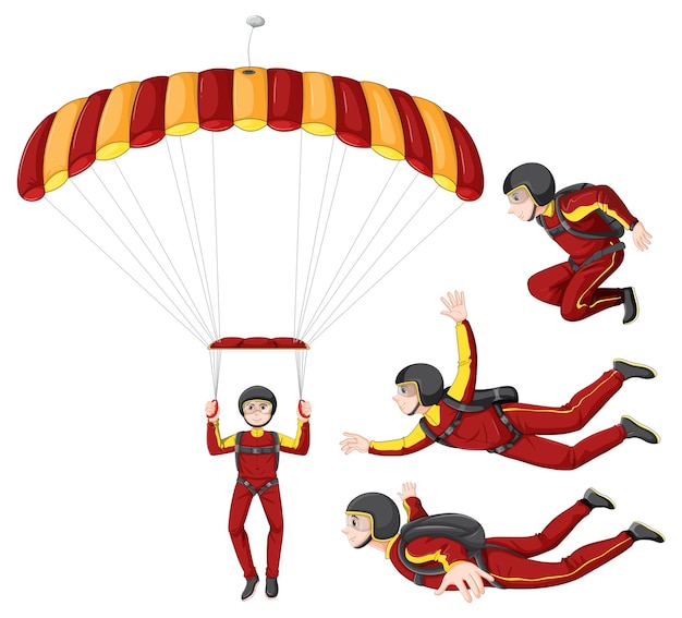 Free Vector set of skydiving carteeon character