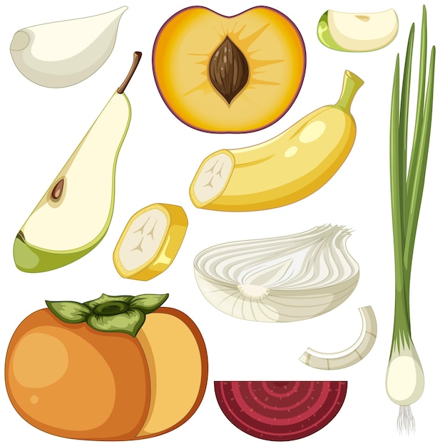 Free Vector set of sliced vegetable and fruit