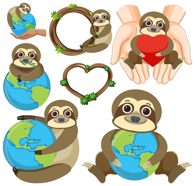 Set of sloth cartoon icon