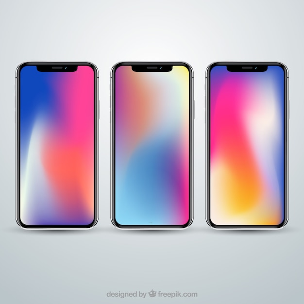 Free Vector set of smartphone with gradient wallpaper