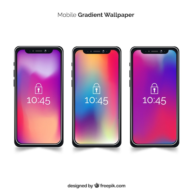 Set of Smartphones with gradient wallpaper