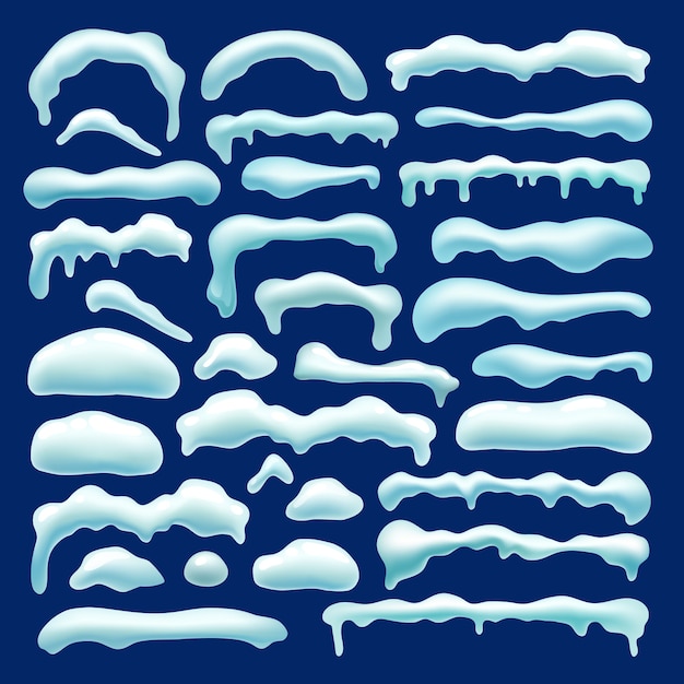 Free vector set of snowball, snow caps, icicles, snowdrift.