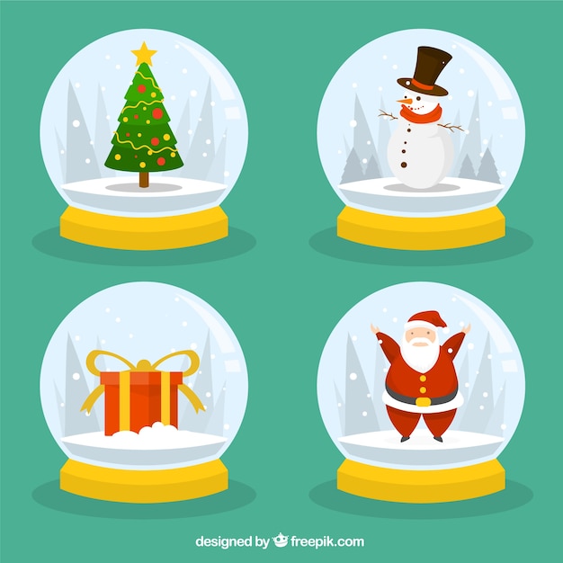 Set of snowballs with typical christmas ornaments