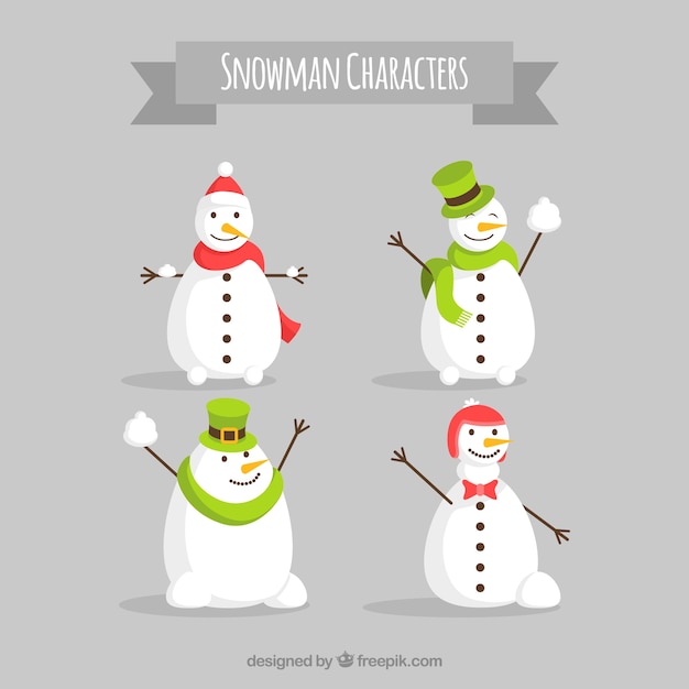 Free Vector set of snowman characters