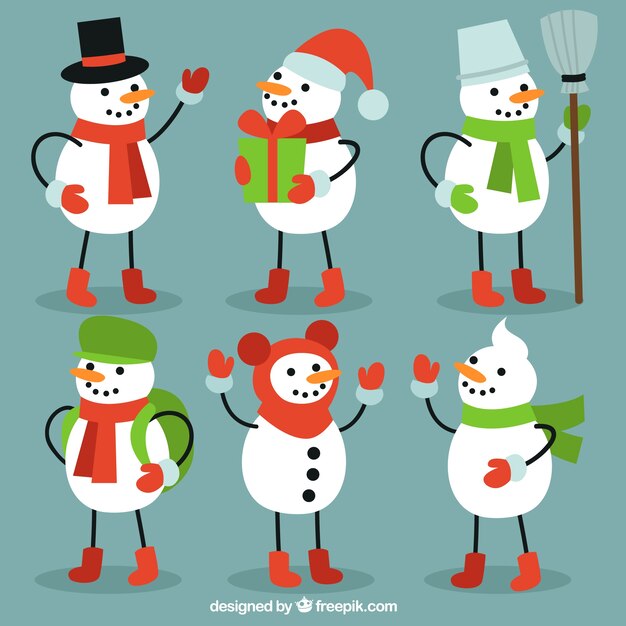 Set of snowmen winter elements