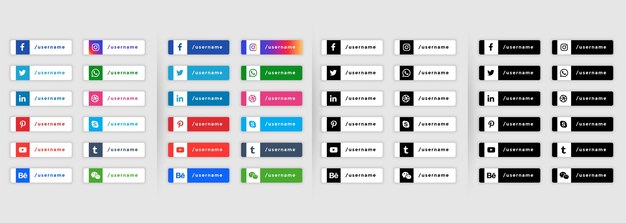 Set of social media icons web lower third banners