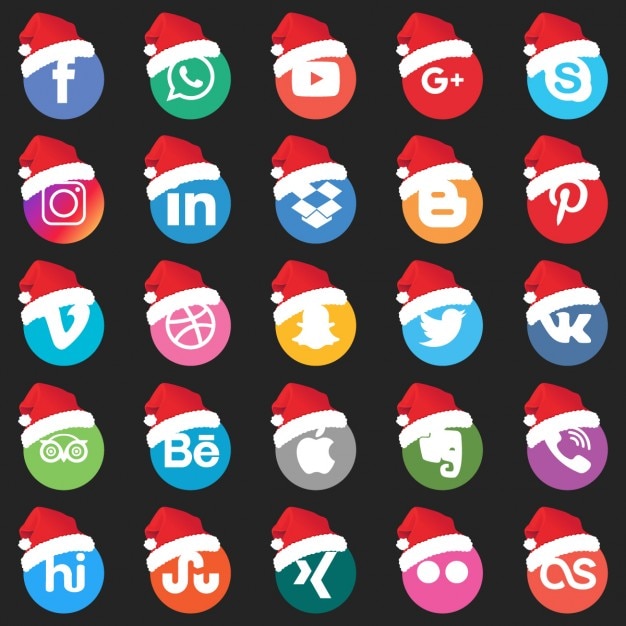 Free Vector set of social networking icons with santa claus hat