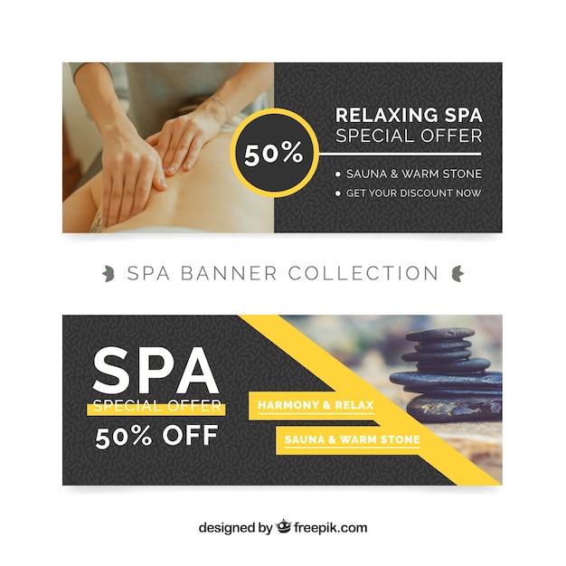 Set of spa center banners with treatments