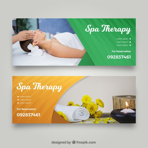 Free Vector set of spa center banners with woman relaxed