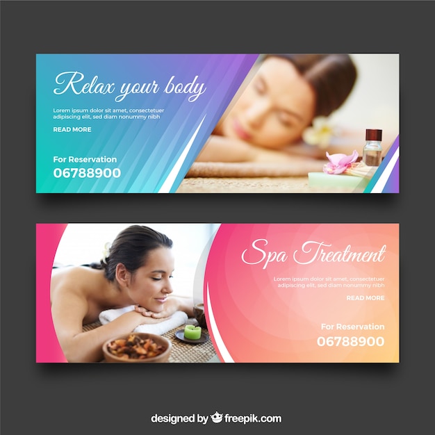 Free Vector set of spa center banners with woman relaxed