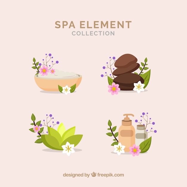 Free Vector set of spa center elements with candles and aromatic oils 