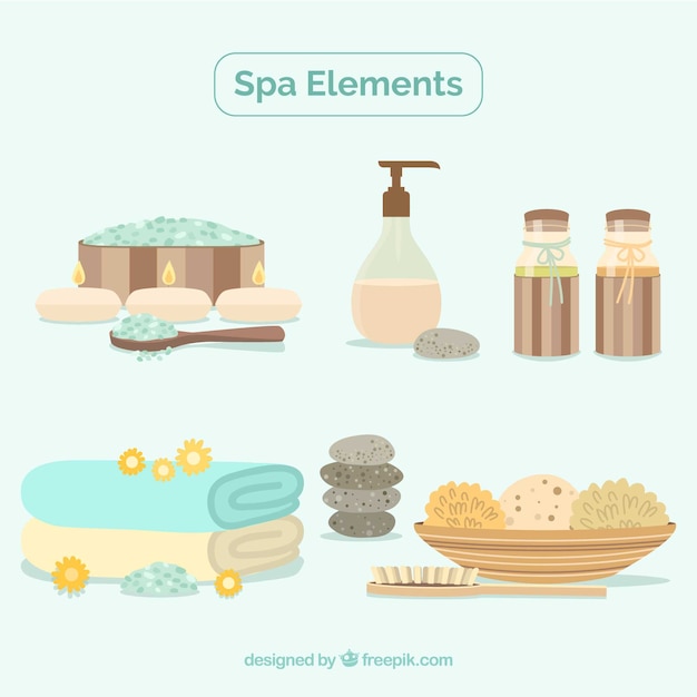 Set of spa center elements with candles and aromatic oils 