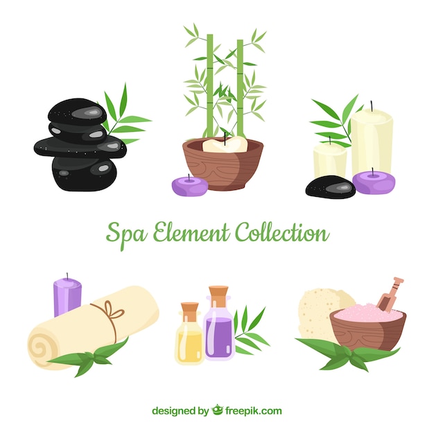 Set of spa center elements with candles and aromatic oils 