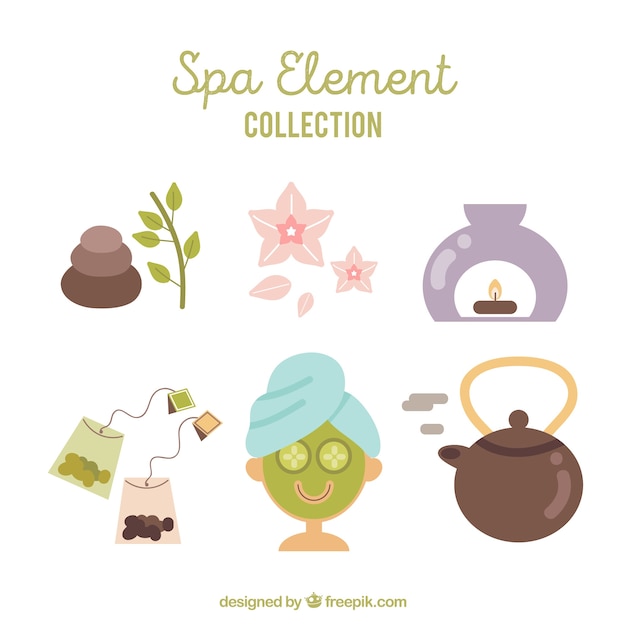 Set of spa elements in flat style