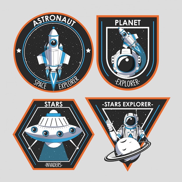 Set of Space explorer patches emblems design