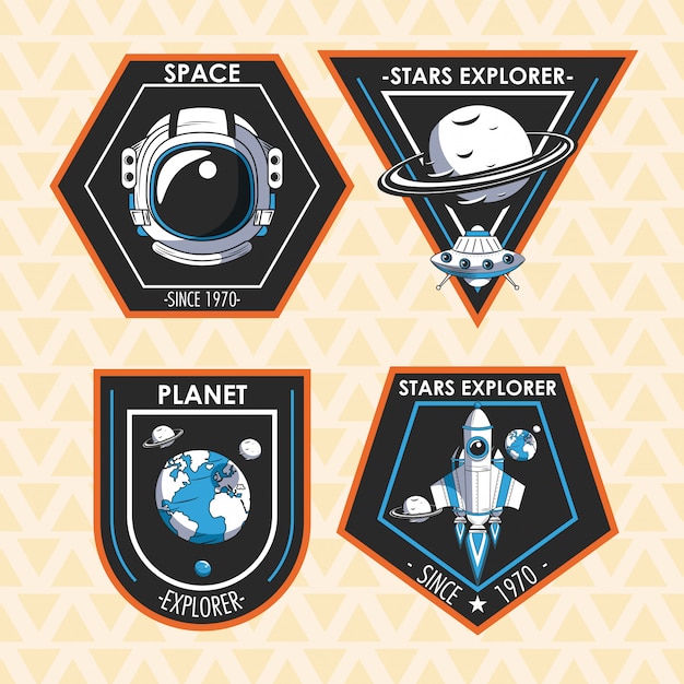 Set of Space explorer patches emblems design