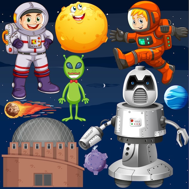 Free Vector set of space objects in space