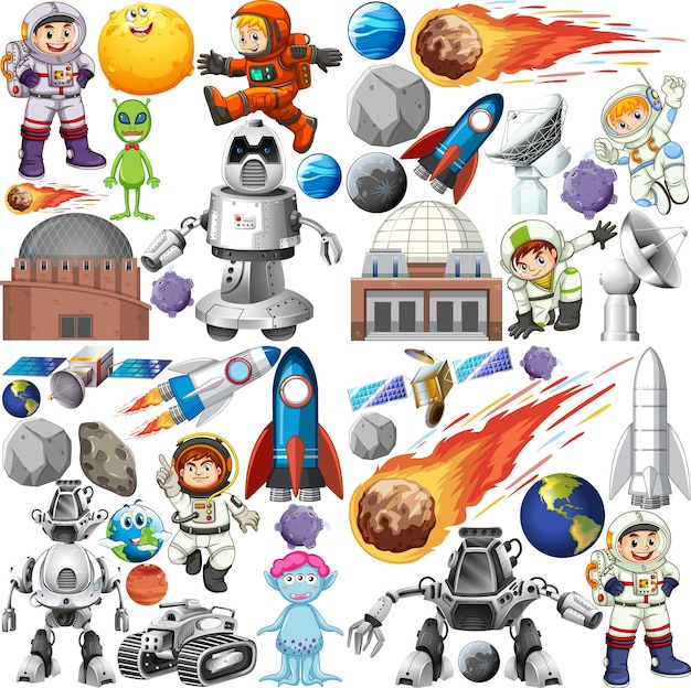 Free Vector set of space objects on white background