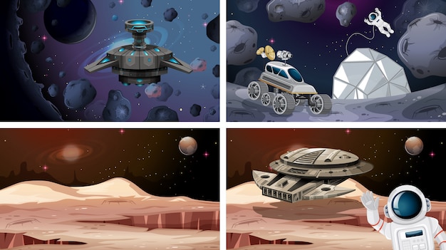 Free Vector set of space scenes or background