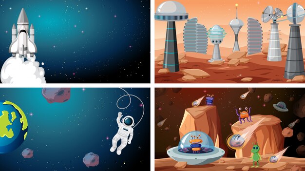 Set of space scenes