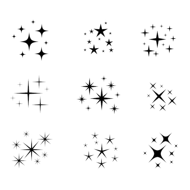 set of sparkling star icon element design