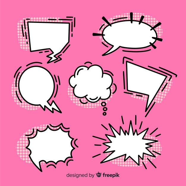 Set of speech bubbles comic collection on pink background