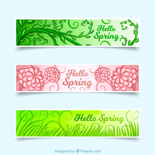 Set of spring banners with natural elements