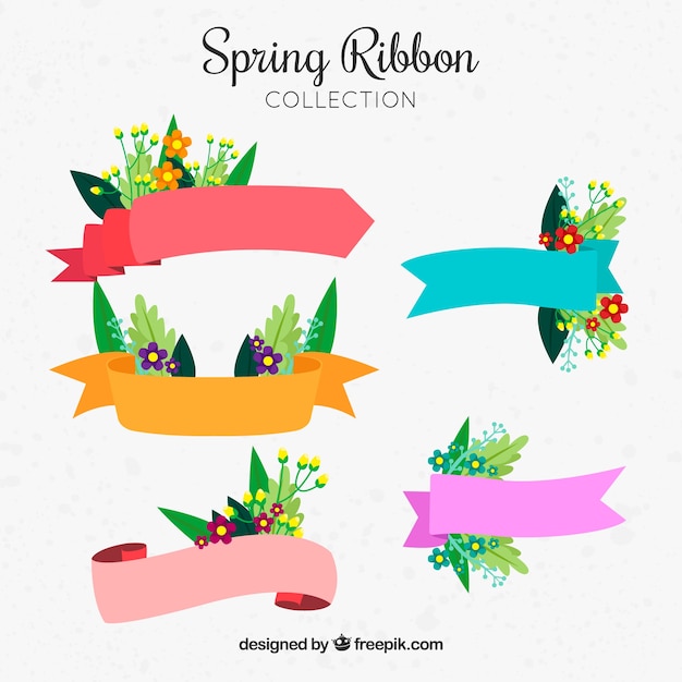 Set of spring ribbons with flowers and different colors