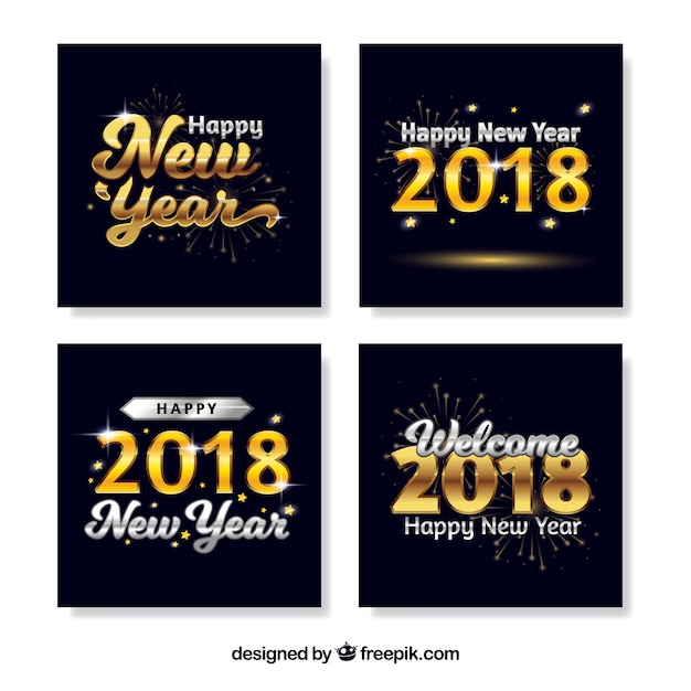 Set of square new year cards with golden elements