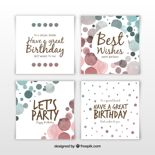 Free Vector set of square watercolour birthday cards