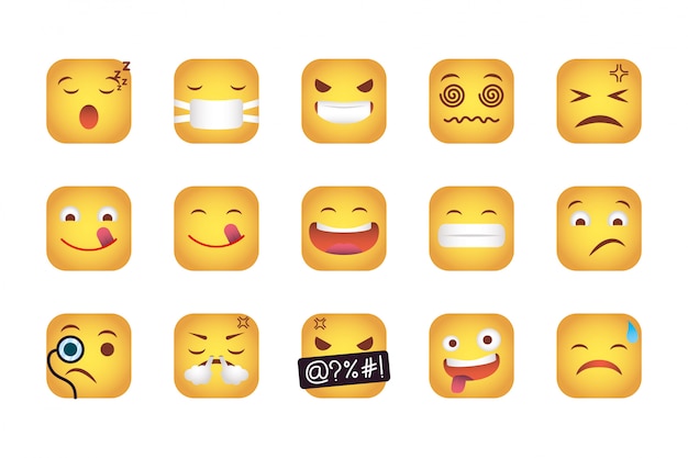 Free Vector set of squares emoticons faces characters