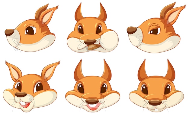 Set of squirrel cartoon head style