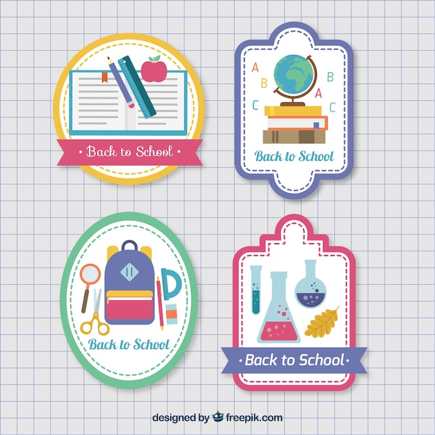 Set of stickers for back to school in flat style