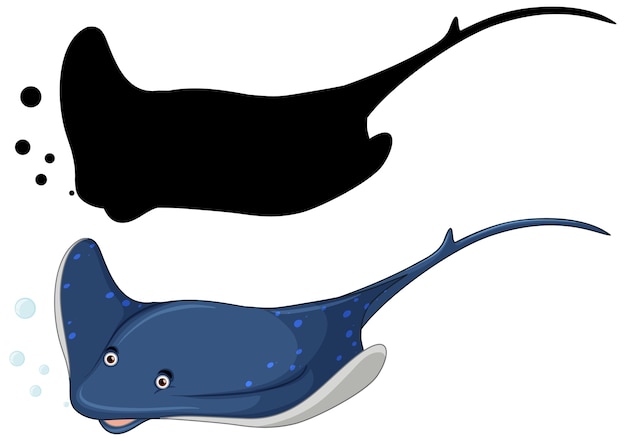 Free Vector set of stingray and its silhouette