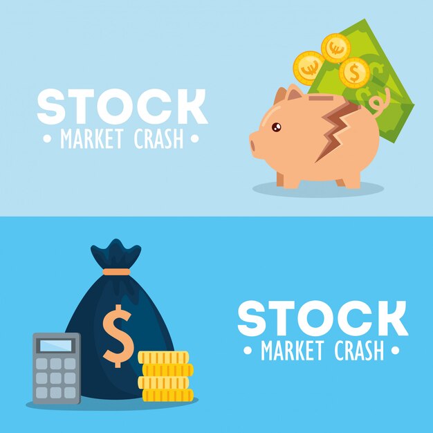 Set of stock market crash banners