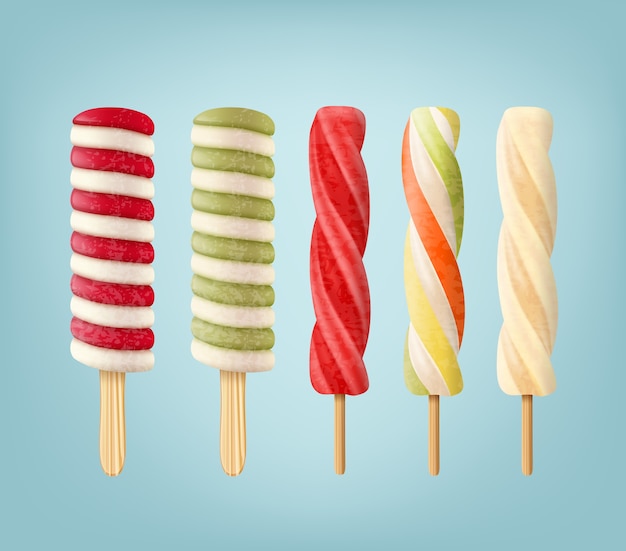 Free Vector set of striped lollipop ice creams