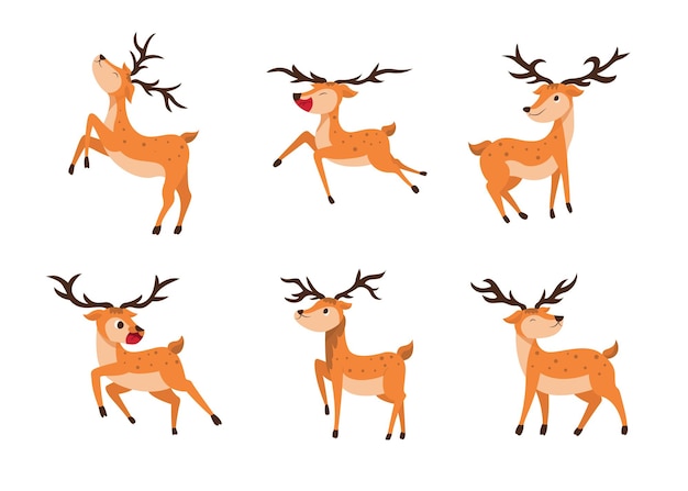 Set style of deer on a transparent. Isolated objects, windy illustration.