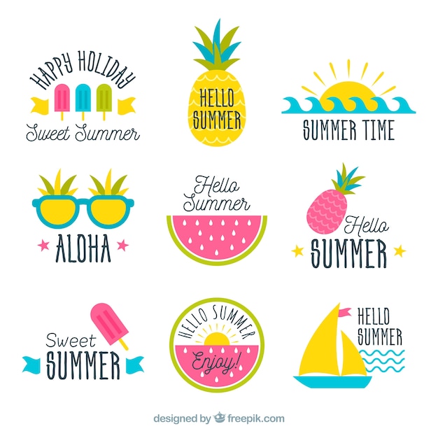 Free Vector set of summer badges with beach elements