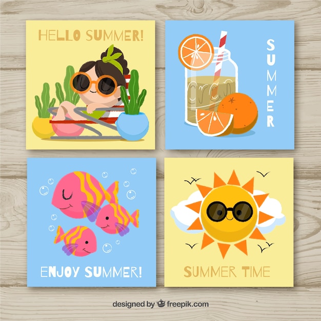 Free Vector set of summer cards in flat style