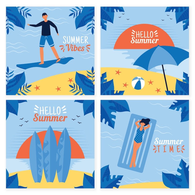 Free vector set of summer cards template