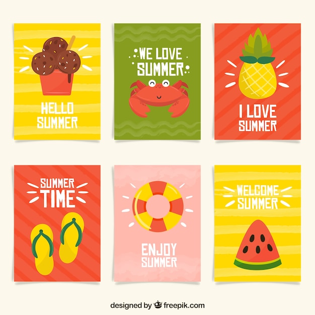 Set of summer cards with beach elements