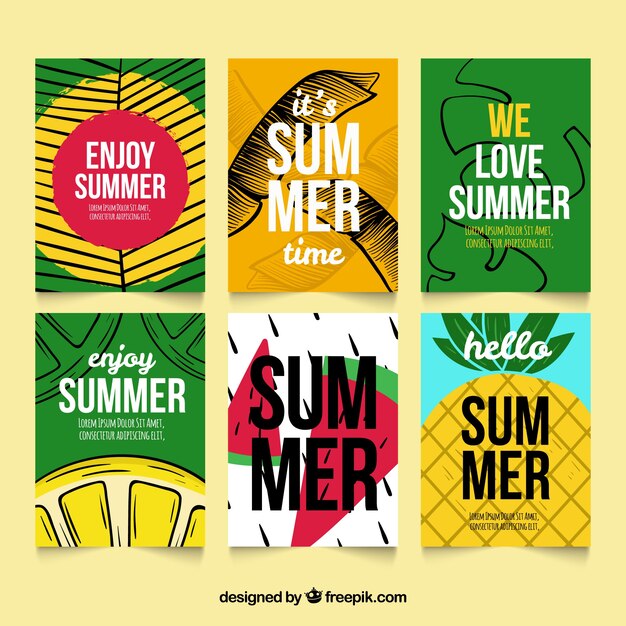 Set of summer cards with beach elements