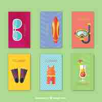 Free vector set of summer cards with elements in flat design